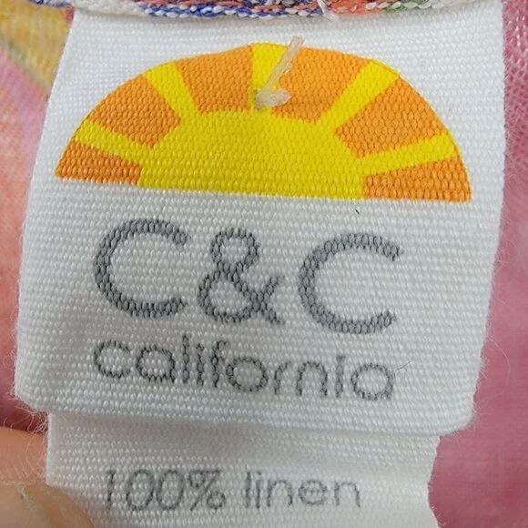 C&C California Colorful Striped Summer Top Round Neck  100% Linen Light Shirt - Picture 5 of 11